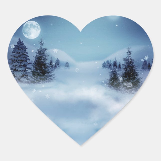 Winterwunderland in der Nacht Herz-Aufkleber (Vorderseite)