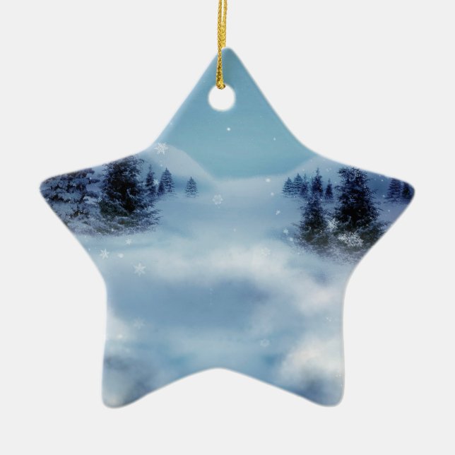 Winterwunderland in der Nacht Keramik Ornament (Vorne)