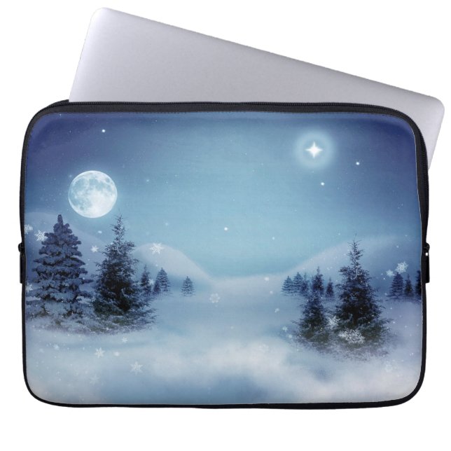 Winterwunderland in der Nacht Laptopschutzhülle (Vorderseite)