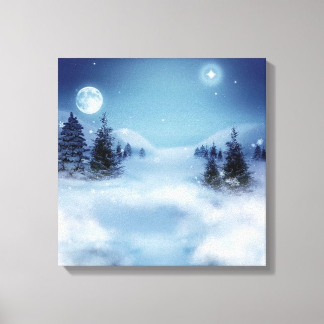 Winterwunderland in der Nacht Leinwanddruck (Vorderseite)