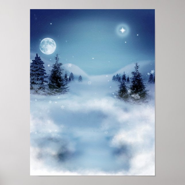 Winterwunderland in der Nacht Poster (Vorne)