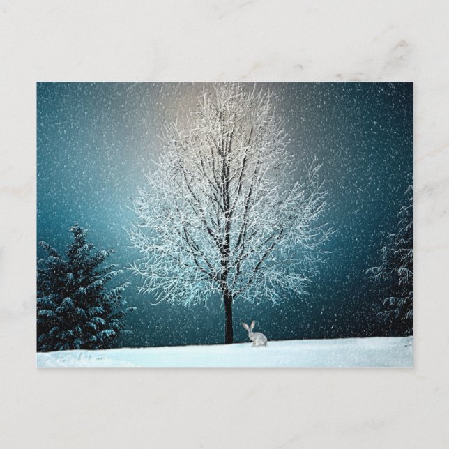 Winterwunderland mit Kaninchen Postkarte (Vorderseite)