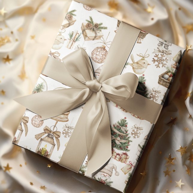 Winterwunderland mit Vogel und Ornamenten Geschenkpapier (Von Creator hochgeladen)