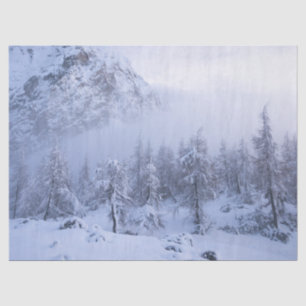Winterwunderland, Nebel, Fichtenwald und Berge Seidenpapier