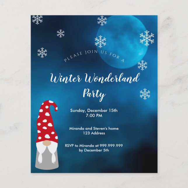 Winterwunderland Party Blauer Gnome Einladung (Vorderseite)