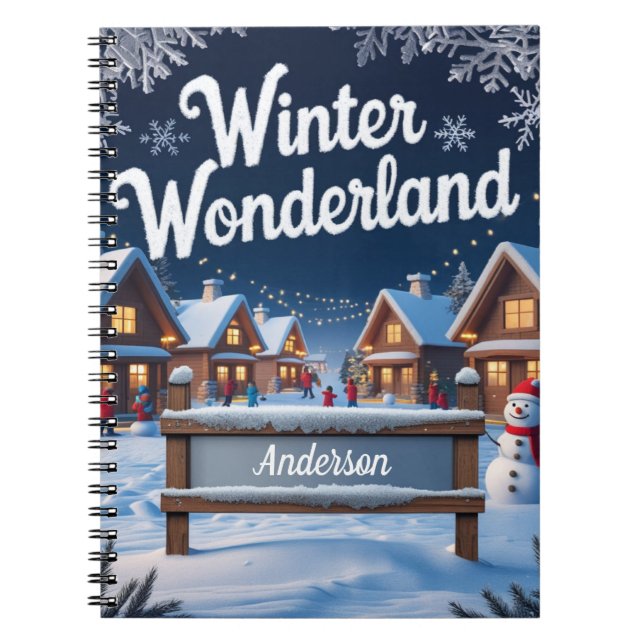 Winterwunderland - Personalisiertes Schneedorf Notizblock (Vorderseite)