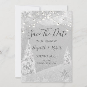 Winterwunderland, Pine Tree Save the Date grau