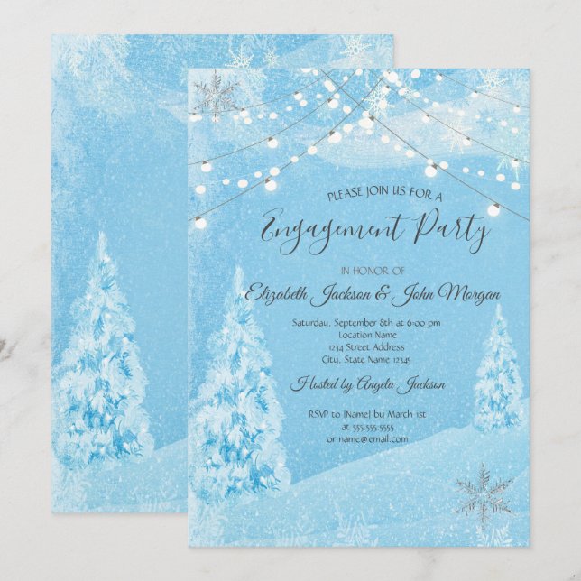 Winterwunderland, Pine Tree Verlobung Einladung (Vorne/Hinten)