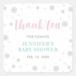 Winterwunderland, Pink & Mint Baby Dusche Gefallen Quadratischer Aufkleber