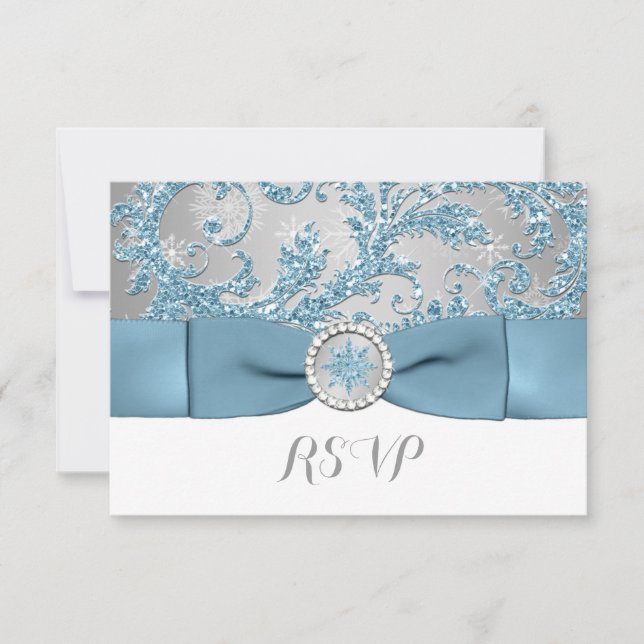Winterwunderland, PRINTED BUCKLE Wedding RSVP 3 Karte (Vorderseite)