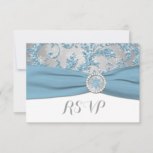 Winterwunderland, PRINTED BUCKLE Wedding RSVP 4 Karte (Vorderseite)