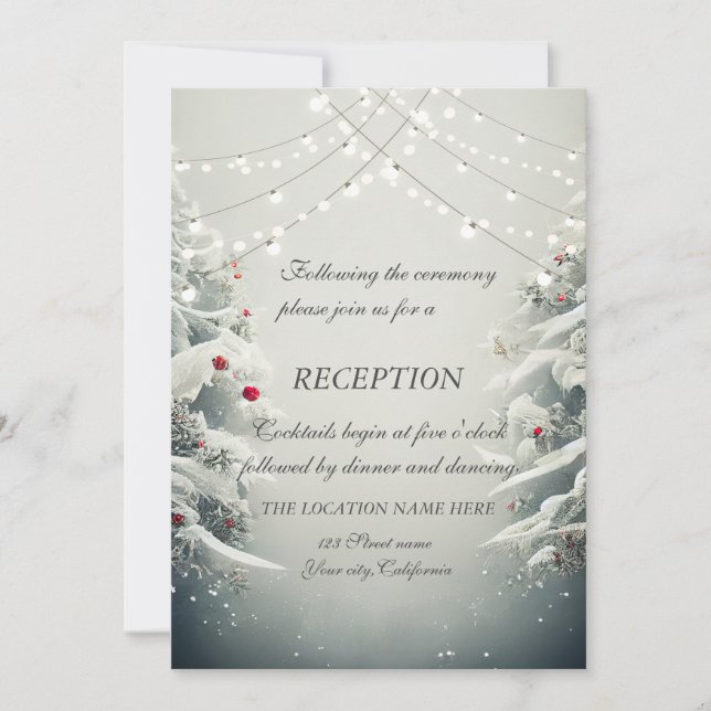 Winterwunderland, Saitenlichter Hochzeitsempfang Einladung (Vorderseite)