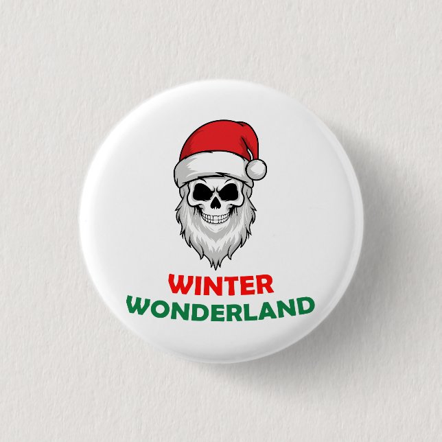 Winterwunderland Santa Skull Button (Vorderseite)