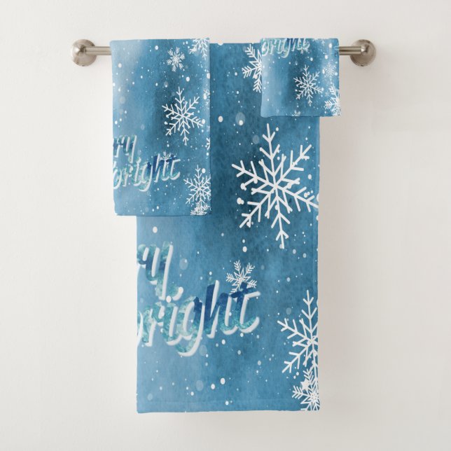Winterwunderland, Schneeflocken Blauer Urlaub Badhandtuch Set (Insitu)