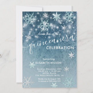 Winterwunderland Schneeflocken Quinceñera Einladung
