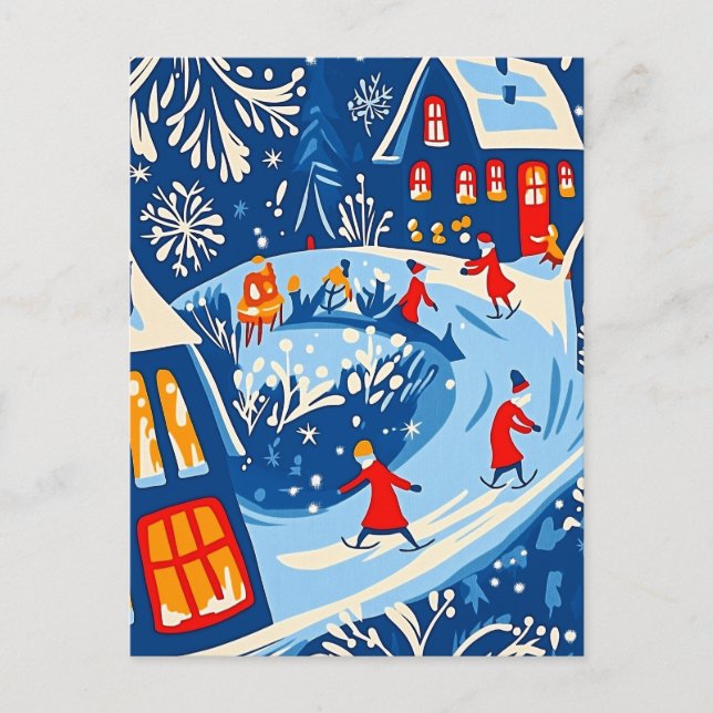 Winterwunderland, Schneeglobe, Volkskunst Feiertagspostkarte (Vorderseite)