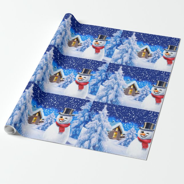 Winterwunderland Schneemann Weihnachtsverpackung Geschenkpapier (Ungerollt)
