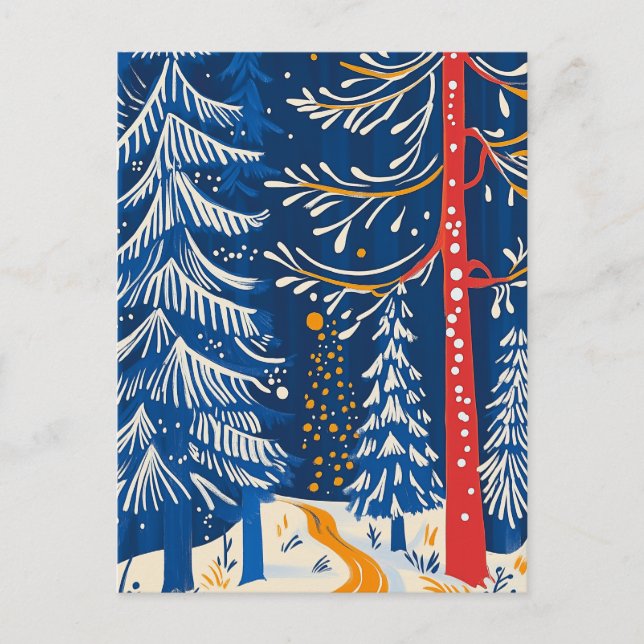 Winterwunderland, Schneewald, Volkskunst Feiertagspostkarte (Vorderseite)