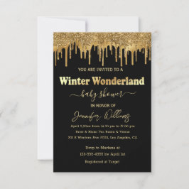 Winterwunderland Schwarzgolden Glitzer Babydusche Einladung