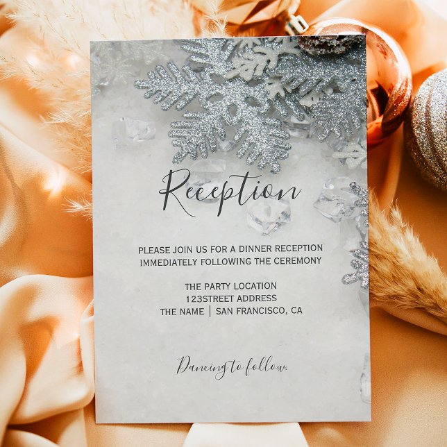 Winterwunderland Silberschneematik Empfang Begleitkarte (Winter wonderland silver snow typography reception enclosure card)