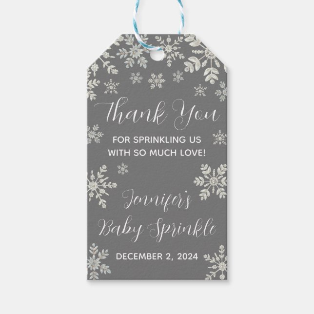 Winterwunderland, Snowflake Baby Sprinkle, Dusche Geschenkanhänger (Vorderseite)