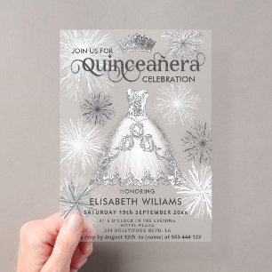 Winterwunderland Snowflakes Tiara Quinceañera Acryleinladungen