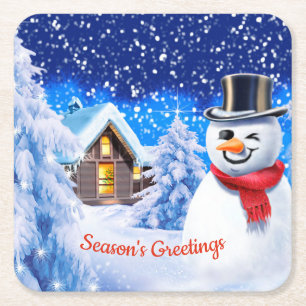 Winterwunderland Snowman Weihnachten Rechteckiger Pappuntersetzer