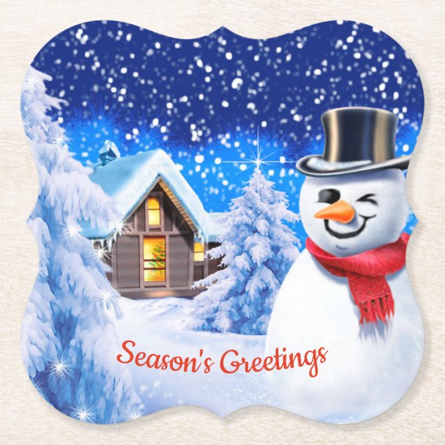 Winterwunderland Snowman Weihnachten Untersetzer (Vorderseite)