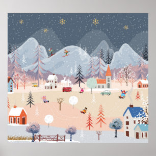 Winterwunderland: Vintage Landschaft. Poster