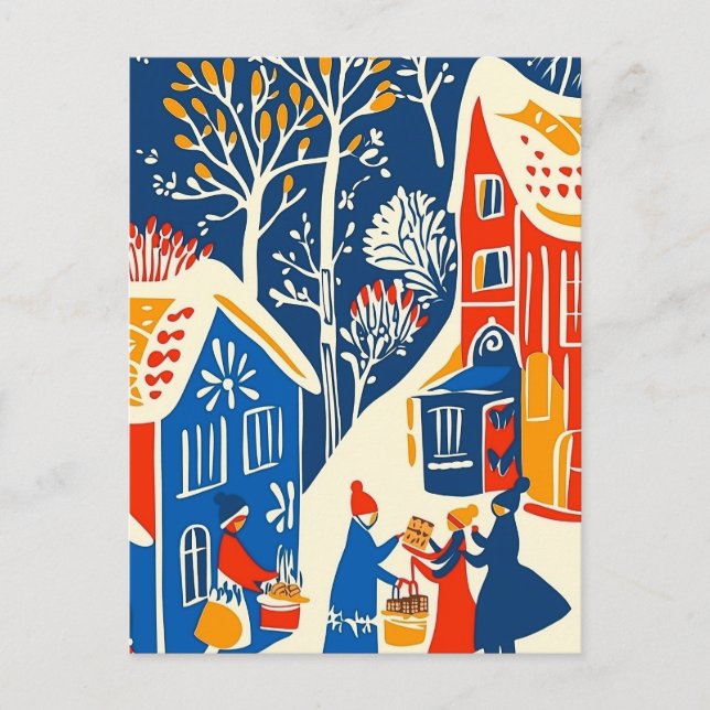 Winterwunderland, Wintermarkt, Volkskunst Feiertagspostkarte (Vorderseite)