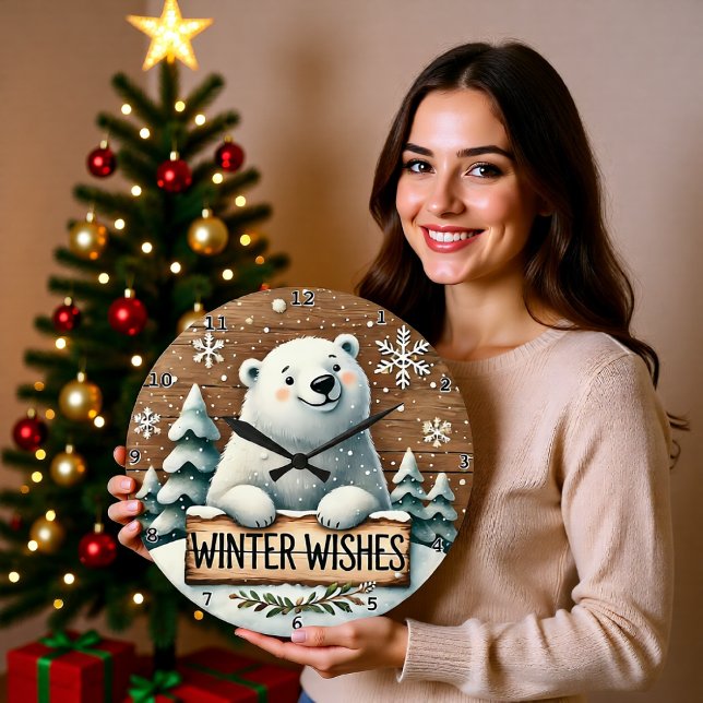 Winterwünsche des Eisbären Große Wanduhr (Von Creator hochgeladen)