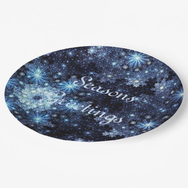 Wintery Blue Snowflake Musterpapier-Teller Pappteller (Schrägansicht)