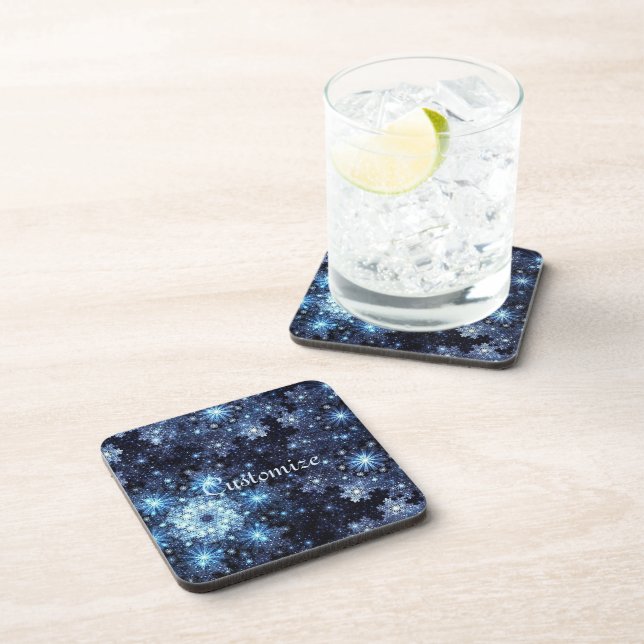 Wintery Blue Snowflake Pattern Untersetzer (Rechte Seite)