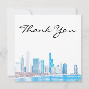 Wintery Chicago Skyline Carte de remerciements