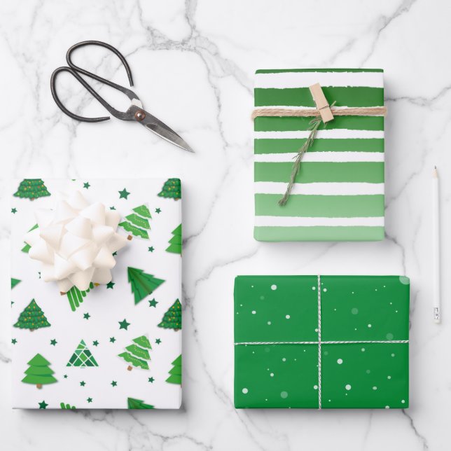 Wintery Christmas Shades of Green Gift Geschenkpapier Set (Vorderseite)