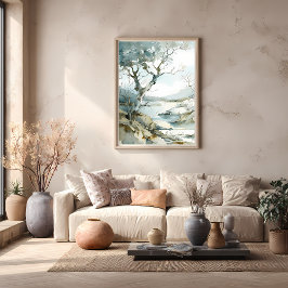 Wintery Cliffside Path mit seltsamen Bäumen Poster