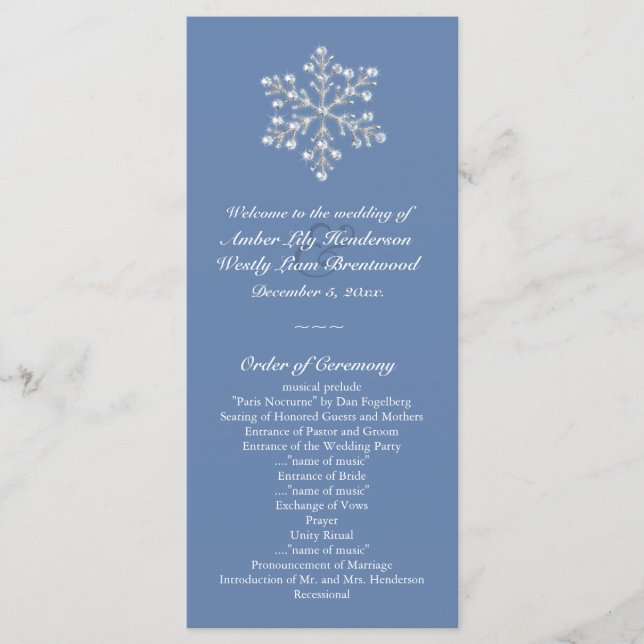 Wintery Crystal Snowflake Programme de mariage (Devant)