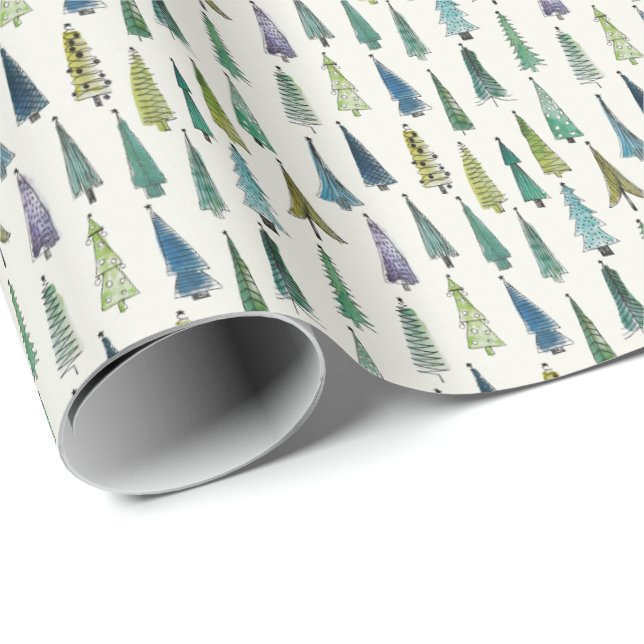 Wintery Green Christmas Tree-Geschenk Geschenkpapier (Rolleneckpunkt)