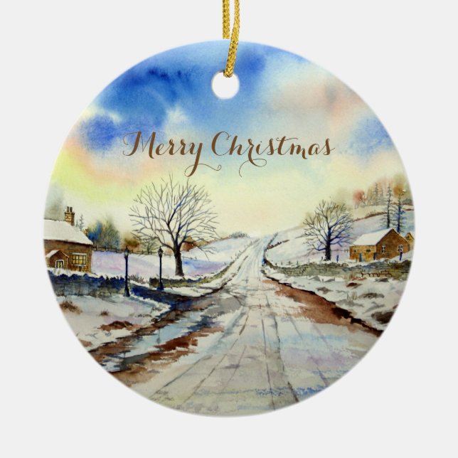 Wintery Lane Landschaftsmalerei Keramikornament (Vorne)