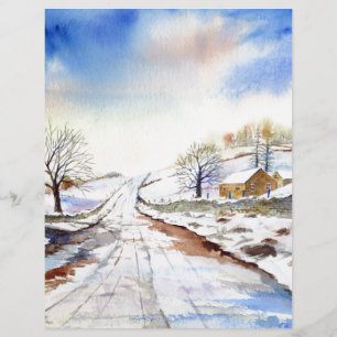 Wintery Lane Wasserfarbenwelt Landschaftsbild Male