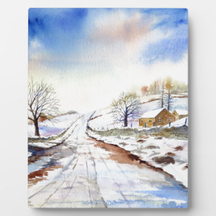 Wintery Lane Wasserfarbenwelt Landschaftsbild Male Fotoplatte