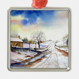 Wintery Lane Wasserfarbenwelt Landschaftsbild Male Ornament Aus Metall