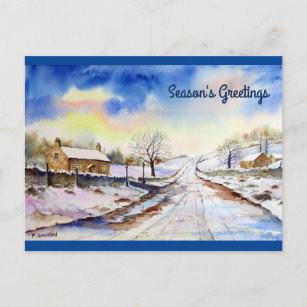 Wintery Lane Wasserfarbenwelt Landschaftsbild Male Postkarte