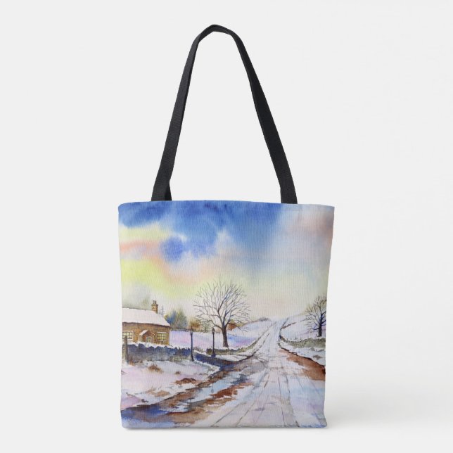 Wintery Lane Wasserfarbenwelt Landschaftsbild Male Tasche (Rückseite)
