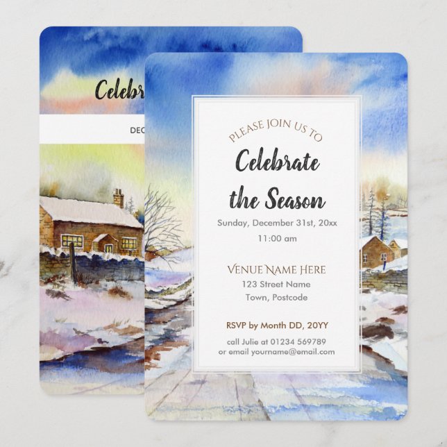 Wintery Lane Watercolor Holiday Saison Einladung (Vorne/Hinten)
