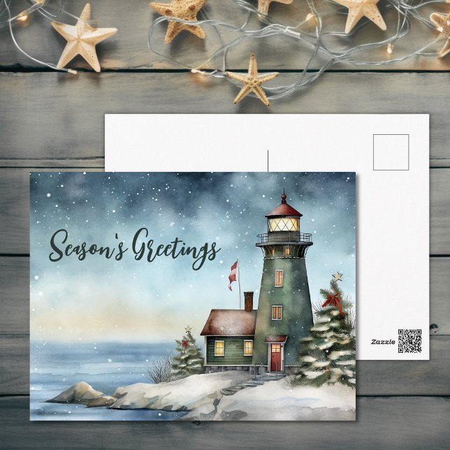 Wintery Lighthouse Weihnachten Weihnachten (Wintery Lighthouse Season's Greetings Christmas Holiday Postcard)