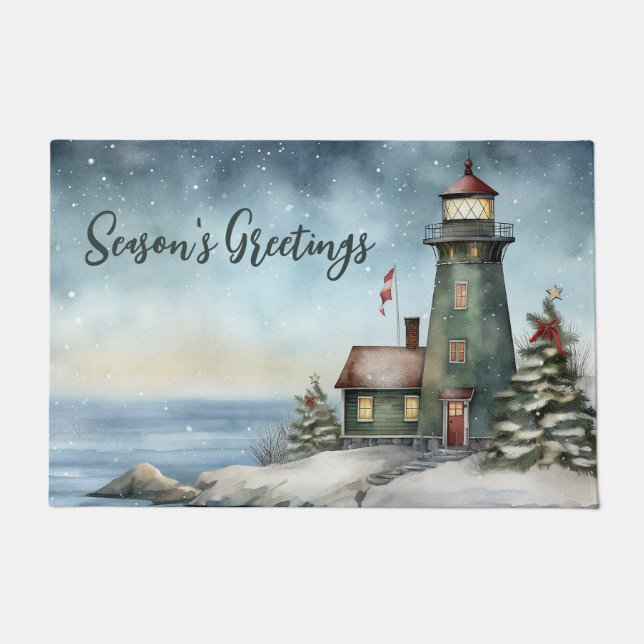 Wintery Lighthouse Weihnachten Weihnachten Fußmatte (Vorderseite)