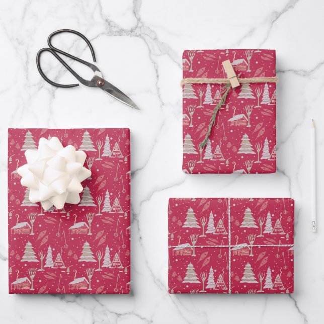 Wintery Schneeschuh Flachwrap (3 Blätter) Wrapping Geschenkpapier Set (Vorderseite)
