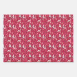 Wintery Schneeschuhfladen (3 Blätter) Geschenkpapier Set