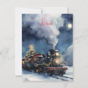 Winterzug durch verschneite Landschaft Postkarte